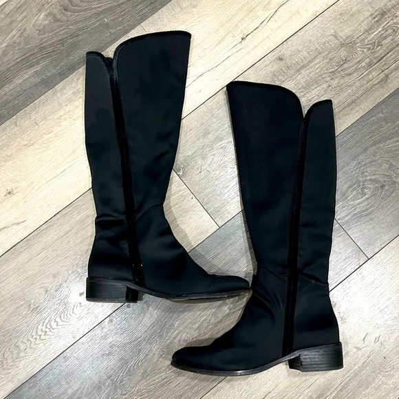 Donald J Pliner 7.5 Tall Textile Zipper OverTheKnee BLK Boots w leather soles - Picture 1 of 16